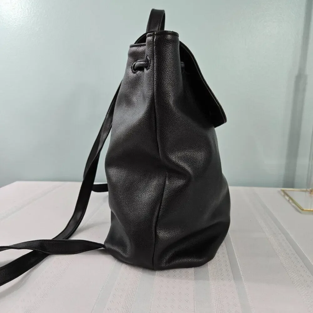 Victoria's Secret Black Faux Leather Backpack w/Handle & Straps